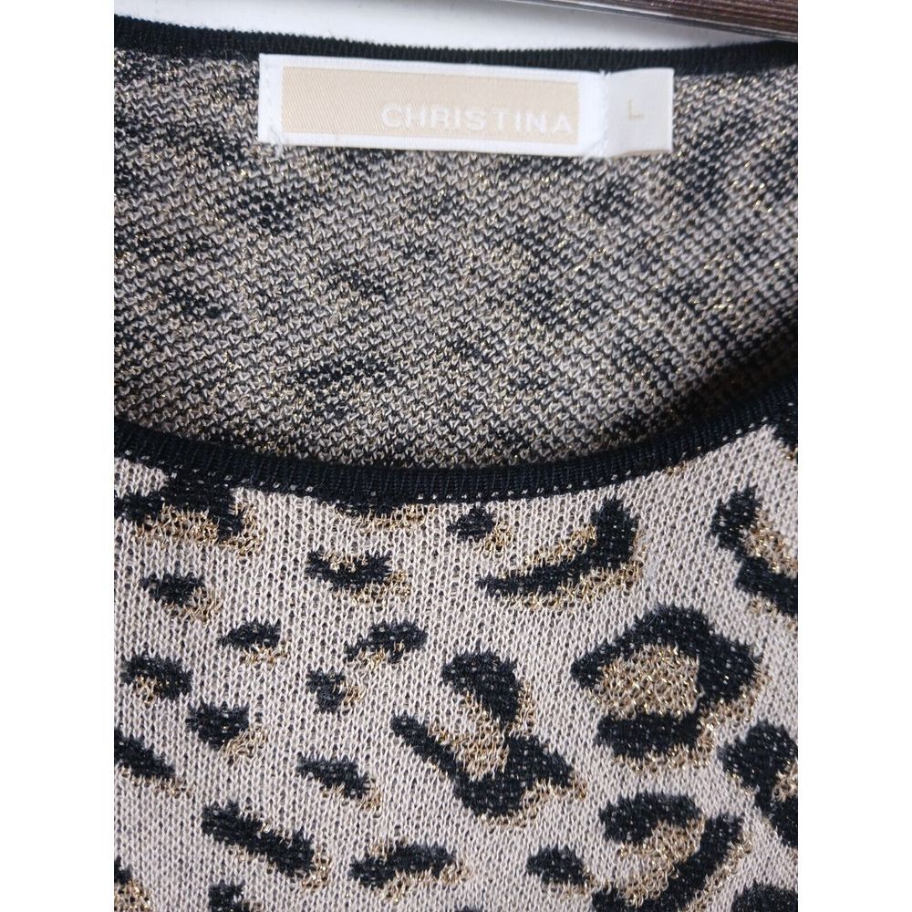 Christina Leopard print sweater with gold accents Size Large - Picture 2 of 8